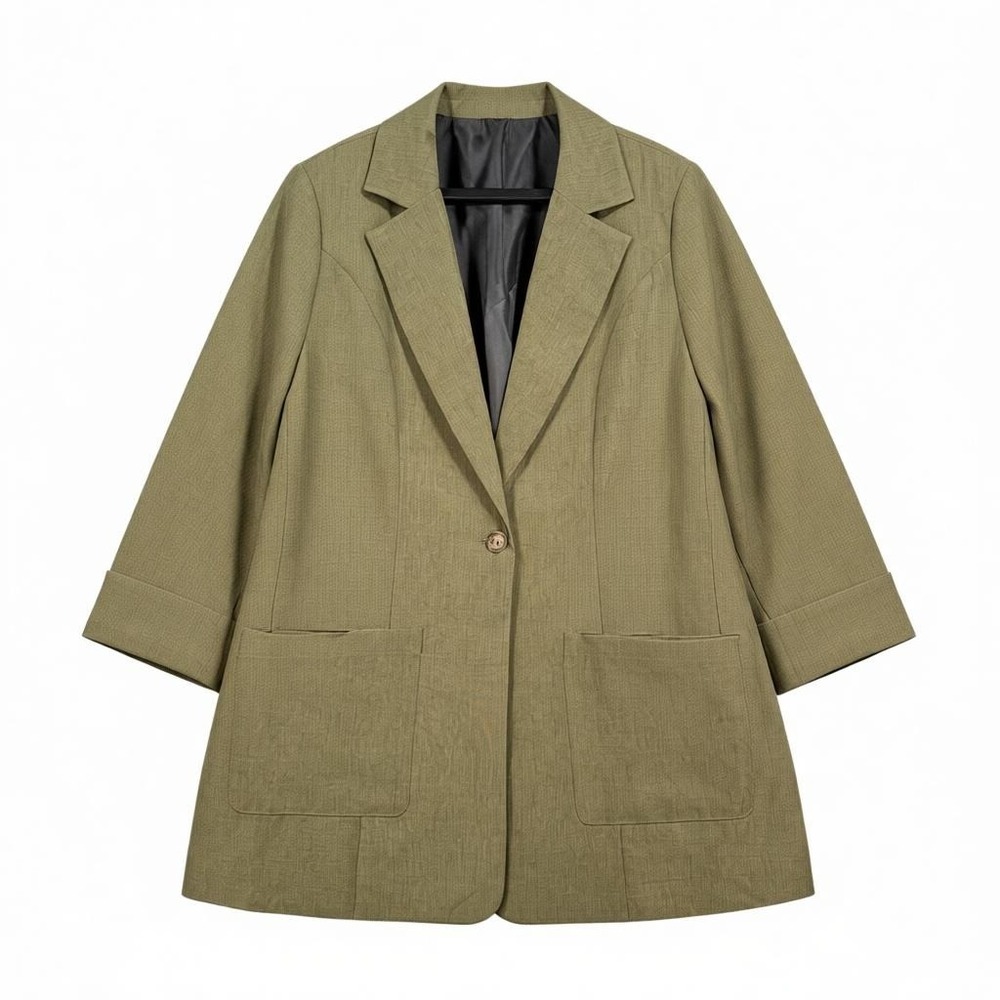 New Olive Green Longline Blazer‎ Large Lightweight Jacket Office Smart Casual
